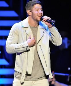 NICK JONAS LEATHER JACKET WHITE