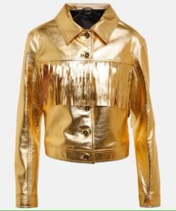 Fringed metallic leather jacket gold