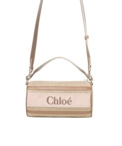 CHLOE TUBE SHOULDER BAG IN LINEN & SMOOTH LEATHER BLUSHY BEIGE