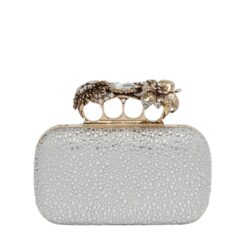 ALEXANDER MCQUEEN WOMEN'S FLOWER KNUCKLE CLUTCH IN SILVER