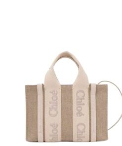 CHLOE MINI WOODY TOTE BAG IN LINEN WILD GREY
