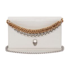 ALEXANDER MCQUEEN WOMANS SMALL SKULL BAG WITH CHAIN IN LVORY
