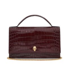 ALEXANDER MCQUEEN WOMENS TOP HANDLE SKULL BAG IN MADDER