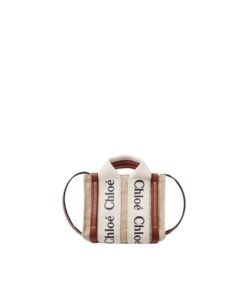 CHLOE WOODY NANO TOTE WHITE AND BROWN