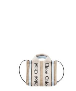 CHLOE WOODY NANO TOTE WHITE AND BLUE