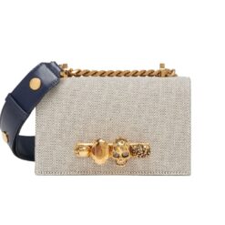 ALEXANDER MCQUEEN WOMANS THE BIKER MINI JEWELLED SATCHEL IN GRAYNAVY