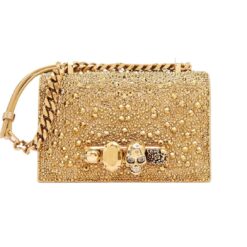 ALEXANDER MCQUEEN WOMENS THE MINI JEWELLED SATCHEL IN GOLD