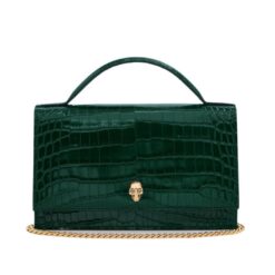ALEXANDER MCQUEEN WOMENS TOP HANDLE SKULL BAG IN EMERALD