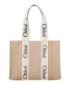 CHLOE MEDIUM WOODY TOTE BAG WHITE & BEIGE
