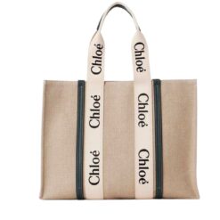 CHLOE LARGE WOODY TOTE BAG WHITE & BLUE