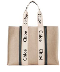 CHLOE LARGE WOODY TOTE BAG WHITE & BLUE