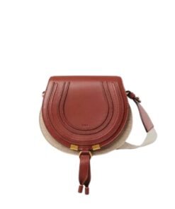 CHLOE SMALL MARCIE SADDLE BAG IN LINEN & SMOOTH LEATHER SEPIA BROWN