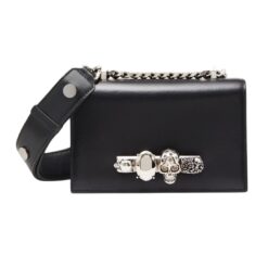 ALEXANDER MCQUEEN WOMANS THE BIKER MINI JEWELLED SATCHEL IN BLACK