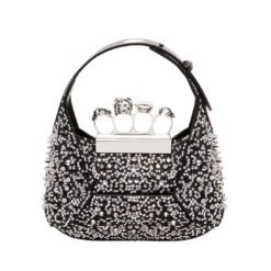ALEXANDER MCQUEEN WOMENS THE JEWELLED HOBO MINI BAG IN BLACK