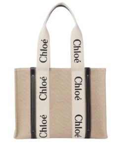CHLOE MEDIUM WOODY TOTE BAG WHITE AND BLUE