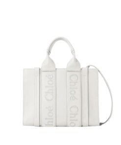 CHLOE SMALL WOODY TOTE BAG WHITE