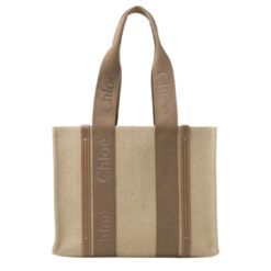 CHLOE WOODY TOTE BAG IN LINEN DARK NUT