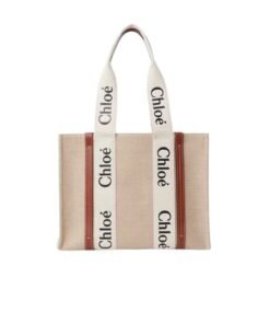 CHLOE MEDIUM WOODY TOTE BAG WHITE & BROWN