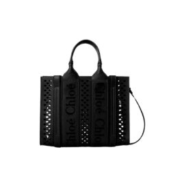 CHLOE SMALL WOODY TOTE BAG WITH STRAP BLACK