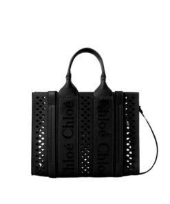 CHLOE SMALL WOODY TOTE BAG WITH STRAP BLACK