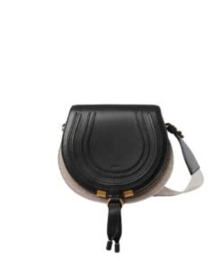 CHLOE SMALL MARCIE SADDLE BAG IN LINEN & SMOOTH LEATHER BLACK