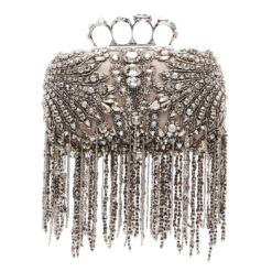 ALEXANDER MCQUEEN WOMANS EXPLODED VICTORIAN JEWEL KNUCKLE CLUTCH IN SILVER
