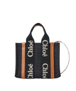 CHLOE SMALL WOODY TOTE BAG BLACK AND BEIGE