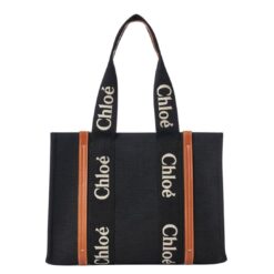 CHLOE MEDIUM WOODY TOTE BAG BLACK AND BEIGE
