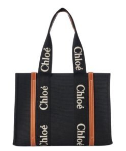 CHLOE MEDIUM WOODY TOTE BAG BLACK AND BEIGE