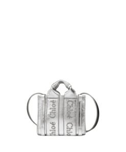 CHLOE WOODY NANO TOTE SILVER