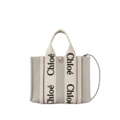 CHLOE SMALL WOODY TOTE BAG COTTON GREY