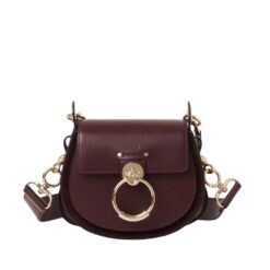 CHLOE SMALL TESS BAG IN SHINY & SUEDE LEATHER BURNT BROWN