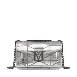 MCM SMALL TRAVIA QUILTED SHOULDER BAG IN CRASH CALF LEATHER SILVER