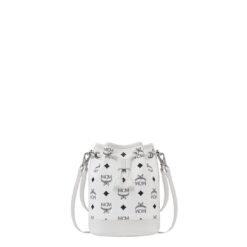 MCM MINI DESSAU DRAWSTRING BAG IN VISETOS WHITE