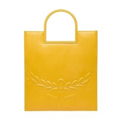 MCM X-LARGE AREN FOLD TOTE IN MEGA LAUREL LEATHER YELLOW