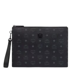 MCM AREN WRISTLET ZIP POUCH IN VISETOS BLACK