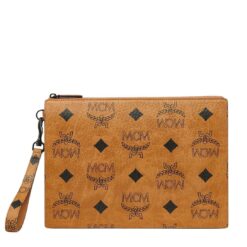 MCM AREN WRISTLET ZIP POUCH IN MAXI VISETOS COGNAC