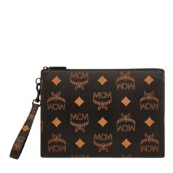 MCM AREN WRISTLET ZIP POUCH IN MAXI VISETOS BLACK