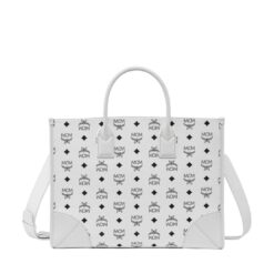 MCM LARGE MÜNCHEN TOTE IN VISETOS WHITE