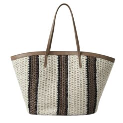 BRUNELLO CUCINELLI RAFFIA-EFFECT KNIT STRIPED SHOPPER BAG