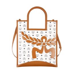 MCM MEDIUM AREN FOLD TOTE IN MEGA LAUREL VISETOS WHITE