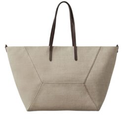 BRUNELLO CUCINELLI COTTON AND LINEN CANVAS LARGE SHOPPER BAG WITH MONILI