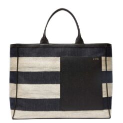 VALEXTRA TOTE BAG DENIM STRIPE LARGE