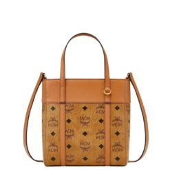 MCM MINI TONI TOP-ZIP SHOPPER IN VISETOS LEATHER MIX COGNAC