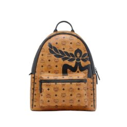 MCM STARK BACKPACK IN MEGA LAUREL VISETOS COGNAC