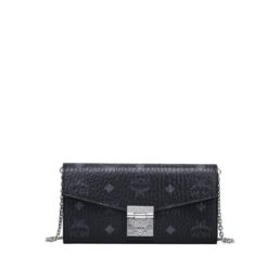 MCM LARGE TRACY CROSSBODY WALLET IN VISETOS BLACK