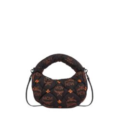 MCM MINI AREN QUILTED HOBO IN MAXI MONOGRAM NYLON BLACK