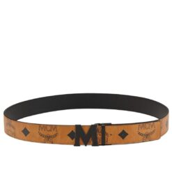 MCM CLAUS MATTE M REVERSIBLE BELT 1.75” IN MAXI VISETOS COGNAC