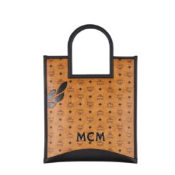 MCM MEDIUM AREN FOLD TOTE IN MEGA LAUREL VISETOS COGNAC
