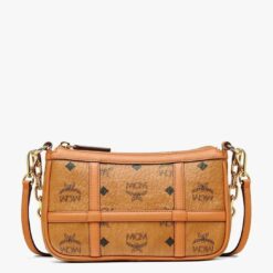 MCM MINI AREN SHOULDER BAG IN VISETOS COGNAC